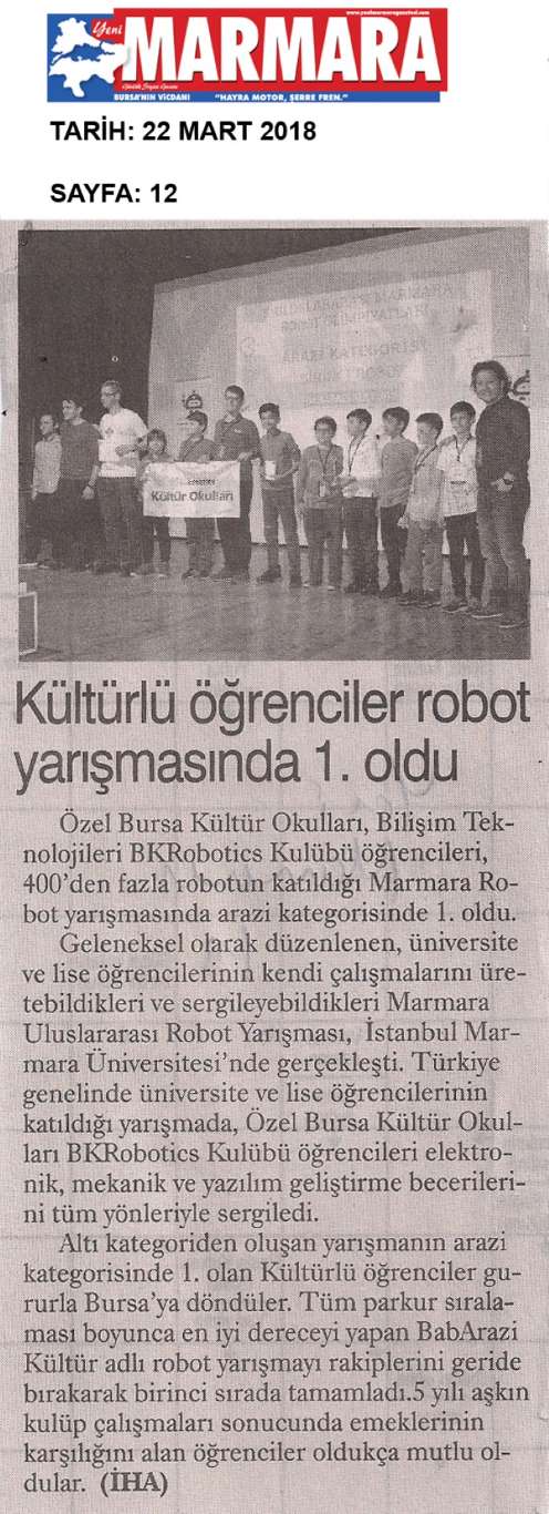 BKRobotic Kulübümüz Marmara Robot Yarışmalarında "Arazi Kategorisi"nde 1. oldu...